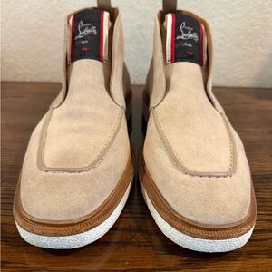 Christian Louboutin Cityscape Men’s Beige Suede Slip-On Loafers with Red Trim